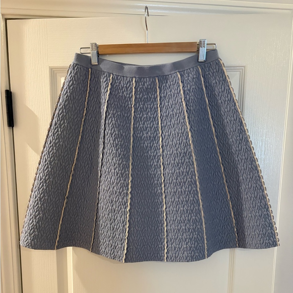 Sandro Dusty Blue A-Line Skirt with Cream Piping size 3